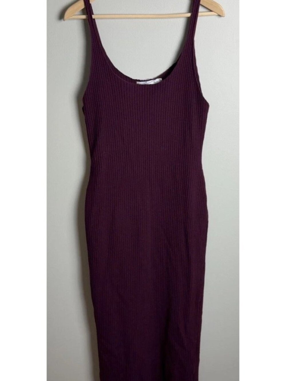 By Egreis Ribbed Midi Tank Dress Dark Purple Plum Knit Sleeveless Size Large Wms